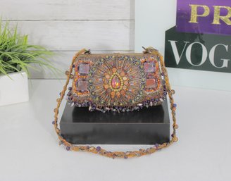 Mary Frances Beaded Crossbody Clutch  Ornate Jeweled Evening Bag  Embellished Boho Purse
