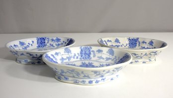 Set Of 3 Decorative Blue & White Oval Serving Bowls  3' X 10',William & Sonama