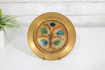 Vintage Sascha Brastoff 7' Enamel On Copper Ashtray  Signed Mid-Century Modern Gold Tone
