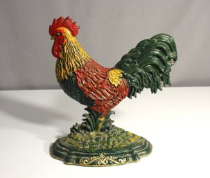 Vintage Painted Cast Iron Rooster Doorstop
