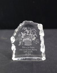 Princess House Lead Crystal Glass Inspirational Paperweight  Life Is For Living  3.5'H