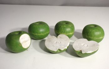Set Of 5 Decorative Stone Apples  Handcrafted Green Marble Fruit Decor