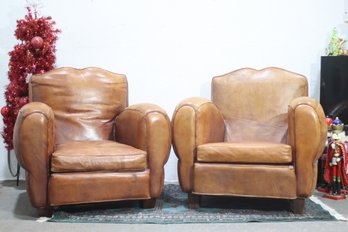 Pair Of Vintage Leather Club Chairs  Classic Design