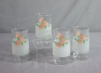 Set Of 4 Vintage House Of Lloyd 1990 Peach Pink Lilies Glass Tumblers