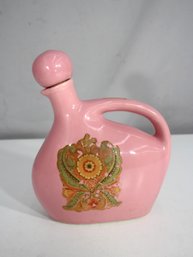 Vintage Mohawk Liquor Pink Ceramic Decanter Bottle  Mid-Century 8.5'H  Boho Floral Design