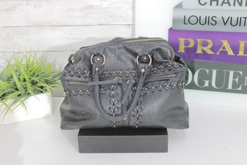 Under One Sky Gray Faux Leather Satchel  Studded & Braided Detail  Large Shoulder Handbag