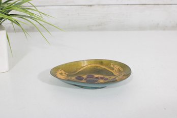 Vintage Maggie Howe Enamel On Copper Oval Bowl W/ Pomegranate  1950s Signed 5.5 X 4