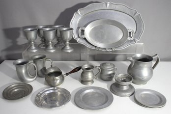 Group Lot Of Assorted Pewter Tableware And Dcor