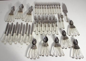 Vintage Over 70 Piece Flatware Set  Stainless Steel Japan  Clear Lucite Handles  Mid-Century Modern