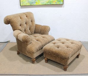 Leopard Print Tufted Armchair & Matching Ottoman  Cozy Accent Set