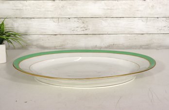Vintage 20' X 14' Oval Porcelain Serving Platter  Green & Gold Trim