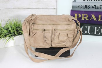GAL Beige Crossbody Shoulder Bag W/ Multi-Zip Pockets & Adjustable Strap  Soft Casual Everyday Handbag
