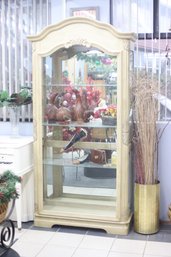 Cream Display Cabinet With Glass Shelves And Side Access