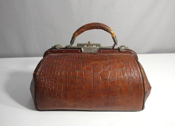 Antique French Brown Leather Gladstone Bag-handle Need Repair