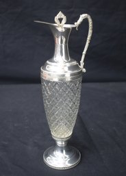 Vintage Silver-Plated And Cut Glass Claret Jug  12.5' Tall