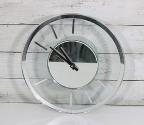 Vintage Mirror Glass & Chrome Desk/Table Clock  Modernist Round Design  13'  Untested