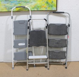 Set Of 3 Folding Step Stools / Step Ladders  Lightweight, Compact & Easy Store