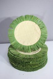 Set Of 20 Zodax Round 15' Grass Fringe Placemats  Natural & Green Tropical Boho Style