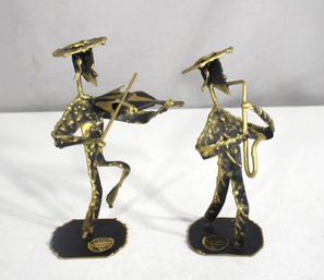 Vintage Naor Handmade Brass Hasidic Musicians - Set Of 2 - Israel