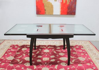 Expandable Wood Dining / Game Table W/ Frosted Glass Top  Opens To 71'