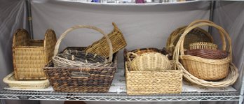 Group Lot Of Assorted Wicker Baskets - Various Shapes And Sizes