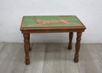 Unique Handcrafted Tile-Top Table With Goat Motif Signed By E. M. Hirsch, 1994
