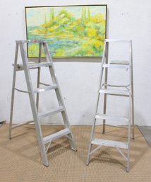 Vintage Aluminum Step Ladders  Set Of 2  Industrial Utility Style  57' & 58' Tall
