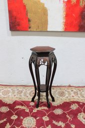 Carved Wood Plant Stand / Pedestal Table  Hexagonal Top-Height: 20 In  Width: 10 In