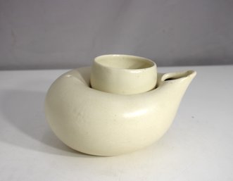 Vintage Modernist Ceramic Cream Pitcher & Cup Set  Sculptural Teardrop Form  4'x8' Pitcher, 2.5' Cup