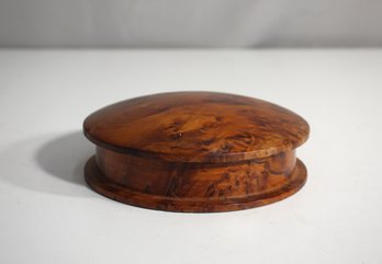 Vintage Burl Wood Trinket Box With Lid  Decorative Round Design, Minor Chip On Rim