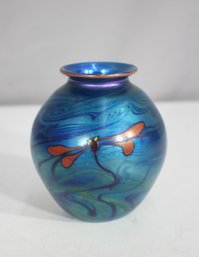 Vintage Art Glass Dragonfly Vase - Signed - 5'H