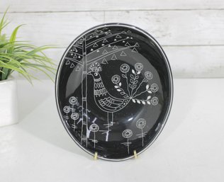 Jie Gantofta Sweden Art Pottery Bowl  Black Bird Design  Signed  8' X 7'