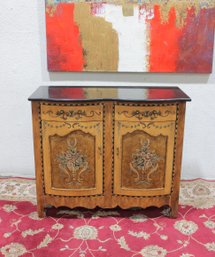 Hand Painted Italian Style Cabinet / Credenza W/ Floral Motif  2 Door