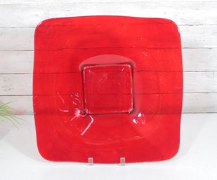 Large 16 Red Glass Square Serving Bowl / Centerpiece  Modern Home Dcor