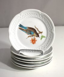 Set Of 6 Vintage Porcelain Bird Plates  5.5' Round By Le Roy & Bock Austria