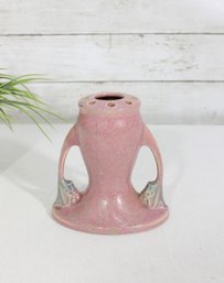 Roseville Pottery Tuscany Vase Flower Frog  Pink Glaze W/ Handles  5.5' Art Pottery