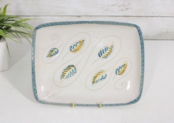 Glidden Pottery Rectangular Tray  Hand Painted Leaf Design  7' X 9' Mid Century