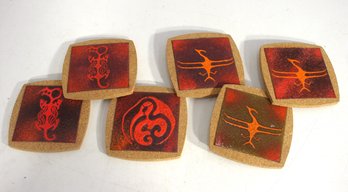1980s Enamel & Cork Tile Coaster Set - 3.5' X 3.5' - Abstract Design