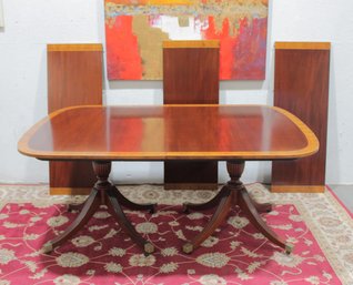 Vintage Baker Mahogany Double Pedestal Dining Table W/ 3 Leaves & Pads