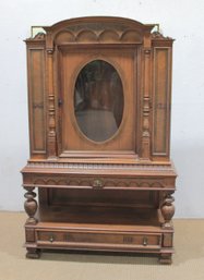 Antique Carved Wood Hall Cabinet / Sideboard With Mirror  75.5'H X 47.5'W