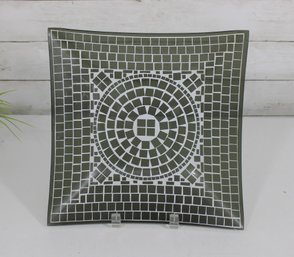 Modern 11.25 Square Glass Platter  Geometric Mosaic Design Serving Plate