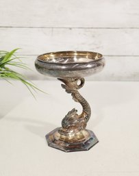 Vintage Silverplate Dolphin Fish Pedestal Compote / Decorative Dish With Octagonal Base – 6.5" Tall