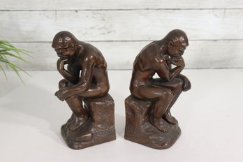 Pair Of JB Bronze Finish The Thinker Bookends  8'H  Rodin Inspired