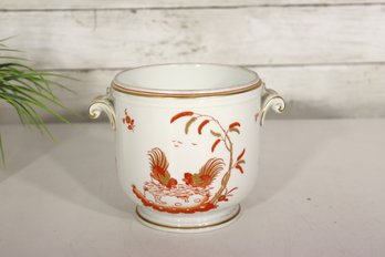 Richard Ginori Italy Porcelain Cachepot With Rooster Design  5.25'H X 5.25'W