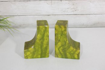 Vintage Green Marble Bookends  5.5 Pair Mid-Century Modern (Chips)