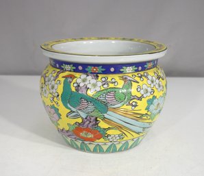 Vintage Chinese Porcelain Planter  5.5H X 7 Round  Hand-Painted Phoenix & Floral Design