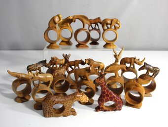 Collection Of Hand-Carved Wooden Animal Napkin Rings  18 Unique Designs