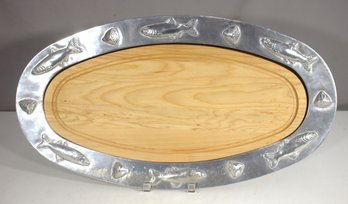 24.4'x 13.5' Mariposa Brillante Aluminum & Wood Serving Tray - Fish & Shell Motif