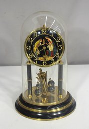 Vintage 12 Anniversary Clock With Glass Dome  Romantic Scene Dial  Rotating Pendulum
