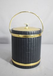 MCM Kraftware Black Leather Ice Bucket With Tongs